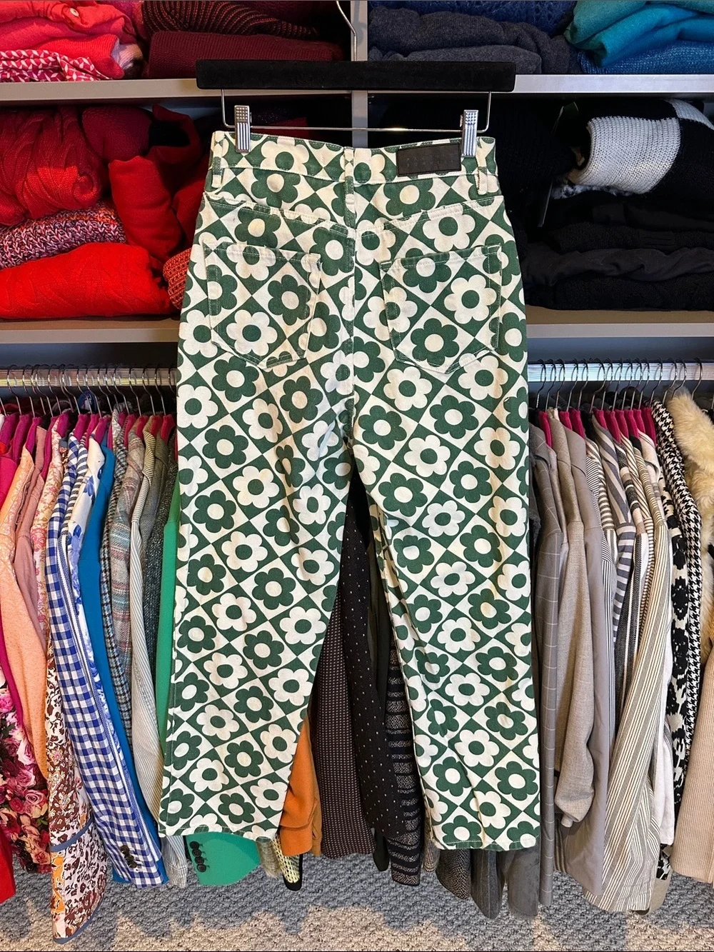 PacSun green/white floral high rise straight jeans size 27